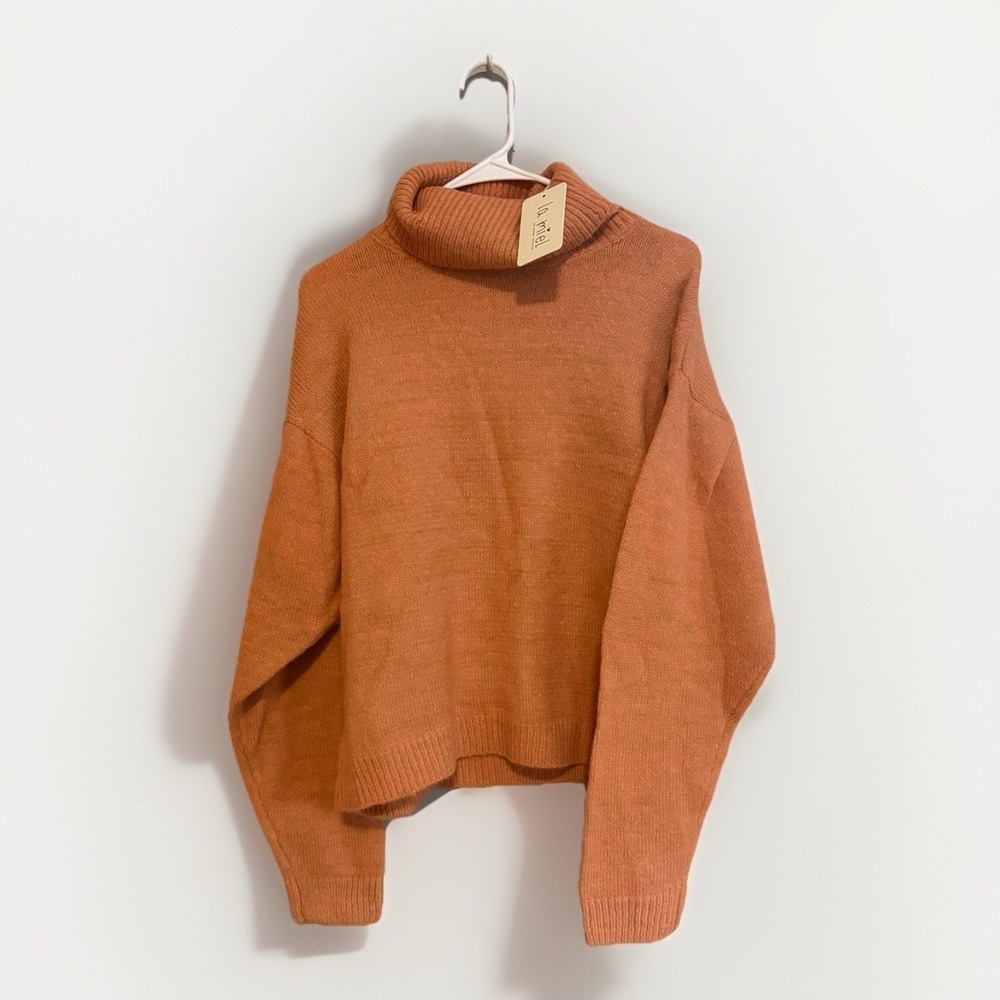 La Miel‎ Turtleneck Sweater Orange With Specks Size L Womens